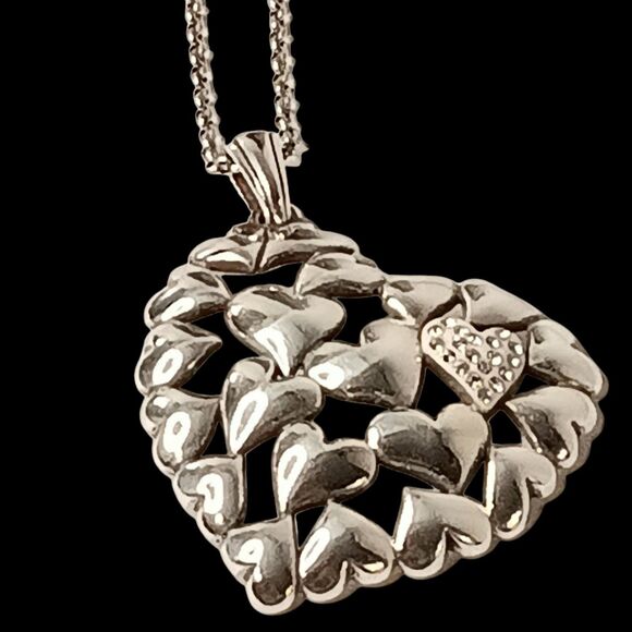 Brighton Large Heart Pendant Necklace Multiple Hearts Small Rhinestone Heart 18" - Picture 8 of 16